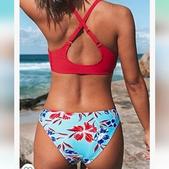 Two Piece Bikini Set Floral Print Knot Bunny Tie SZ L & M - Picture 3 of 7